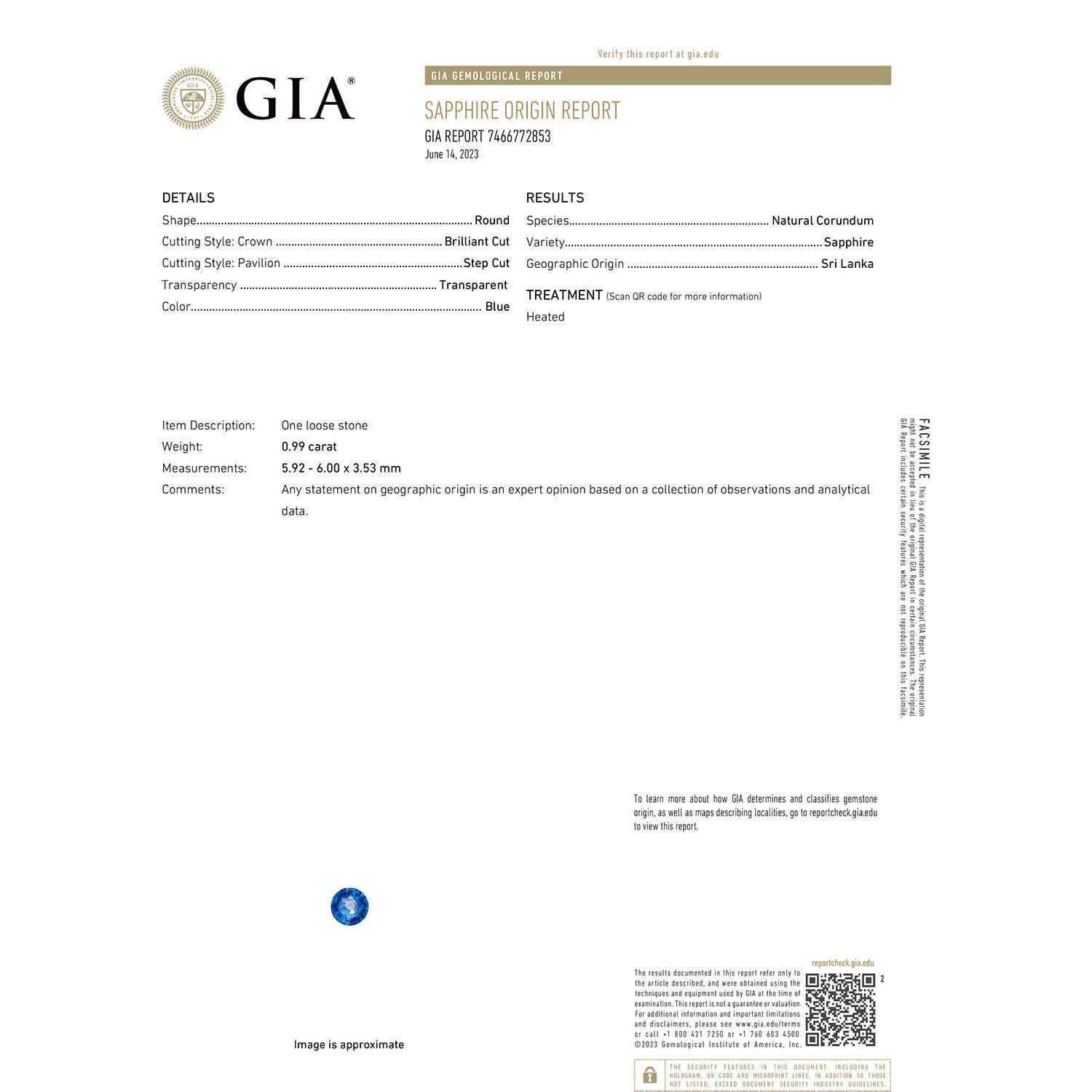 Moderno Anello aureola con zaffiro blu certificato GIA di Angara e diamante in oro 14K in vendita