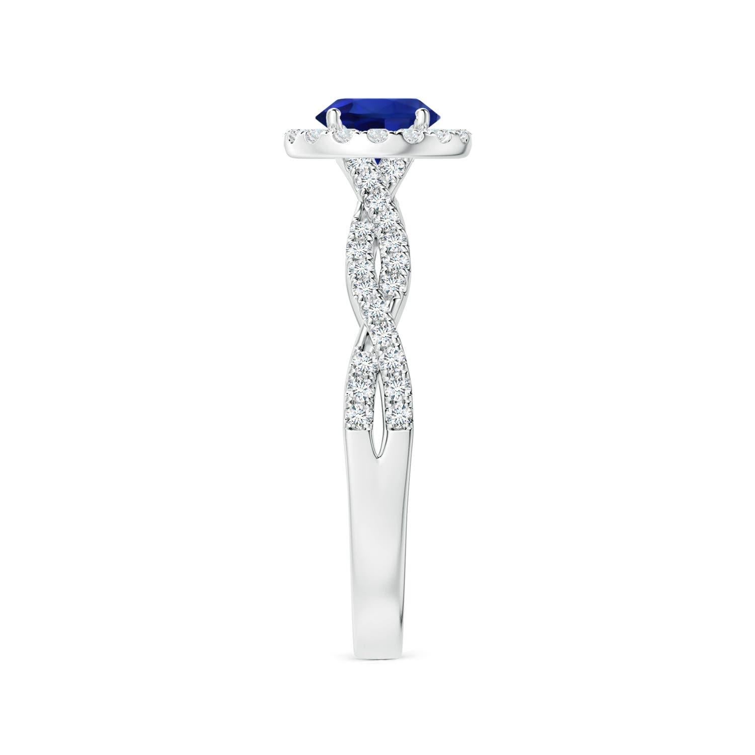 Taglio rotondo Anello aureola con zaffiro blu certificato GIA di Angara e diamante in oro 14K in vendita