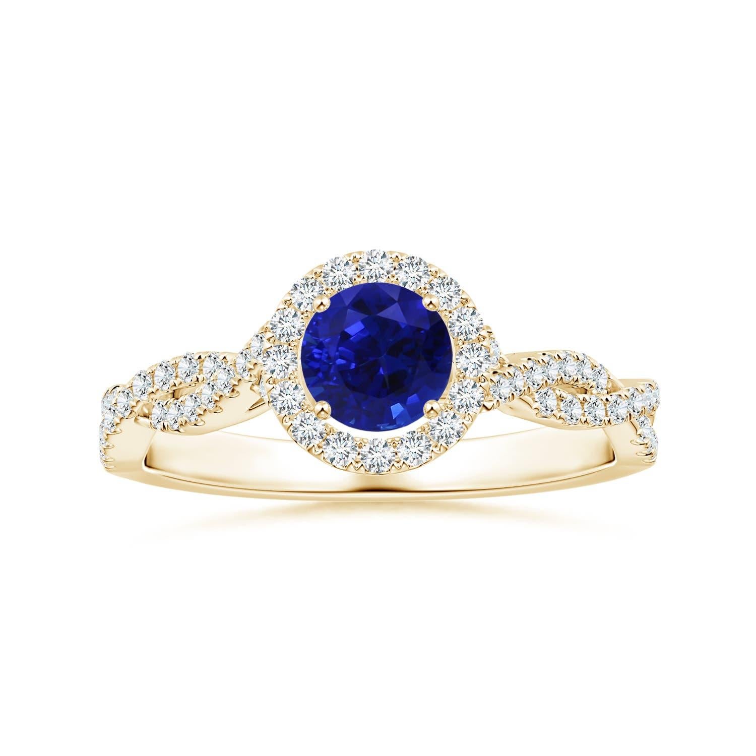 Anello aureola con zaffiro blu certificato GIA di Angara e diamante in oro 14K in vendita 3