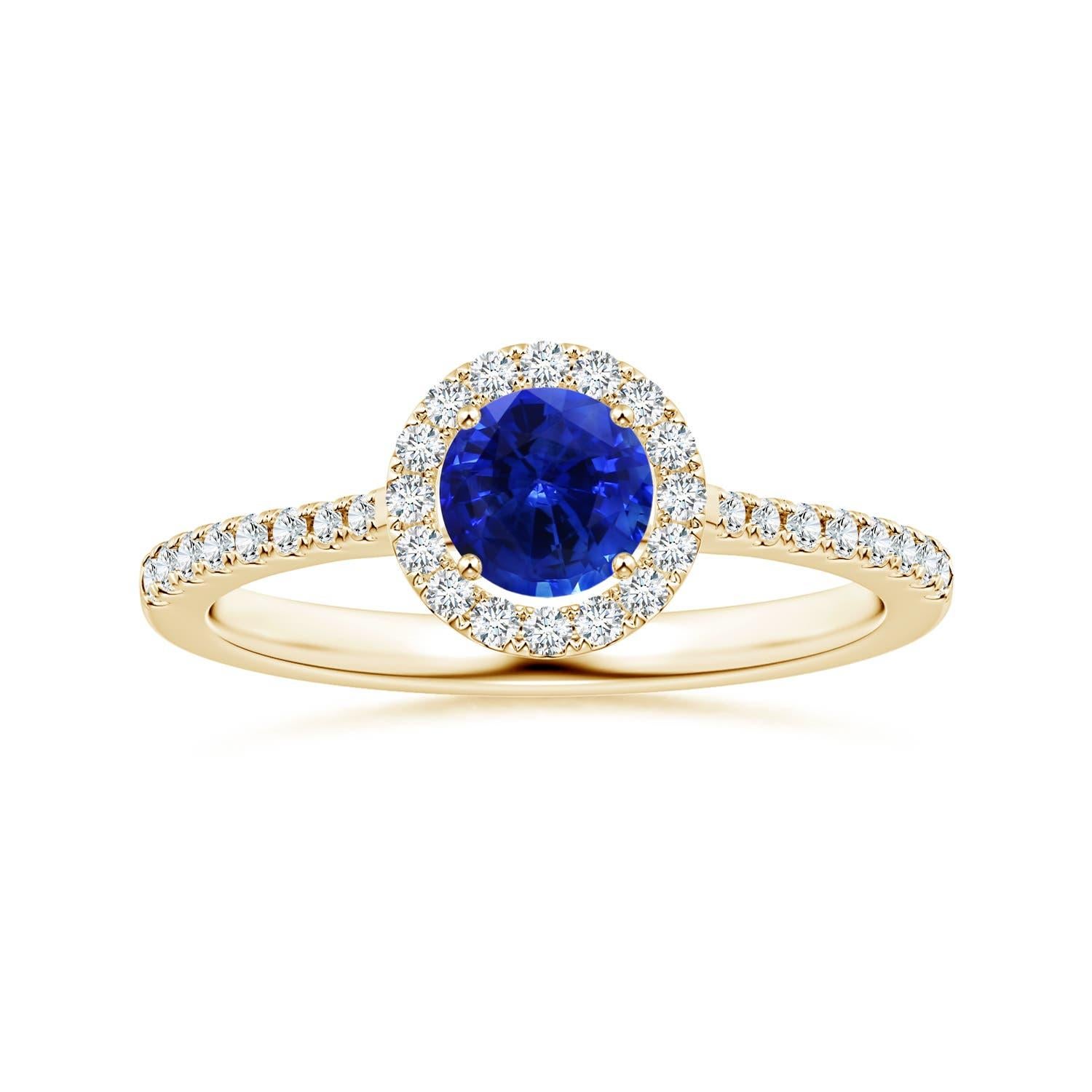 Angara natürlichen GIA zertifiziert blauer Saphir Halo-Ring mit Diamant in 14k Gold im Angebot 3