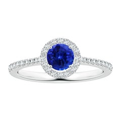 Angara Natural GIA Certified Blue Sapphire Halo Ring with Diamond in 14k Gold