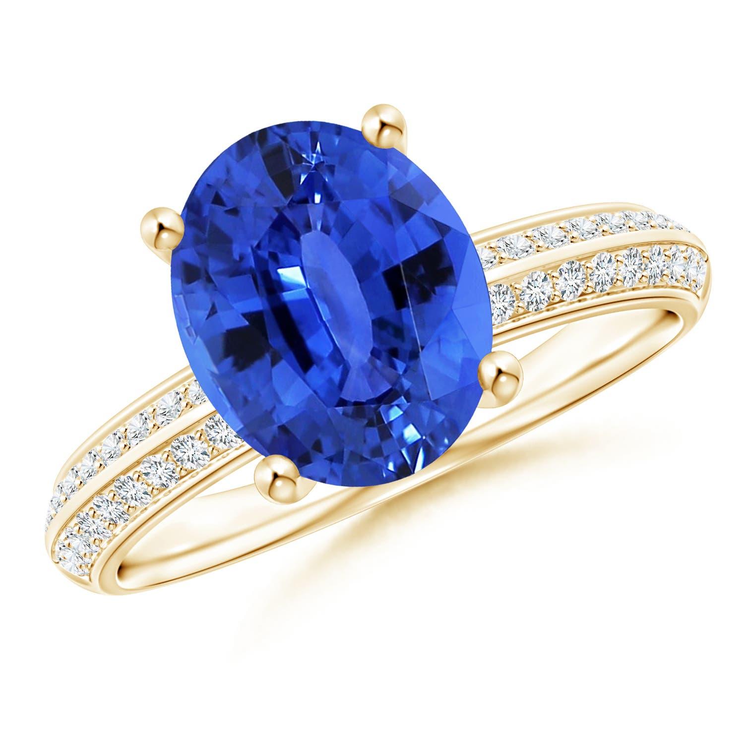 Anello con zaffiro blu classico ovale da 3,42 carati certificato GIA di Angara in oro 14K in vendita 2