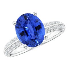 Angara Natural GIA Certified Classic Oval 3.42 ct Blue Sapphire Ring in 14K Gold