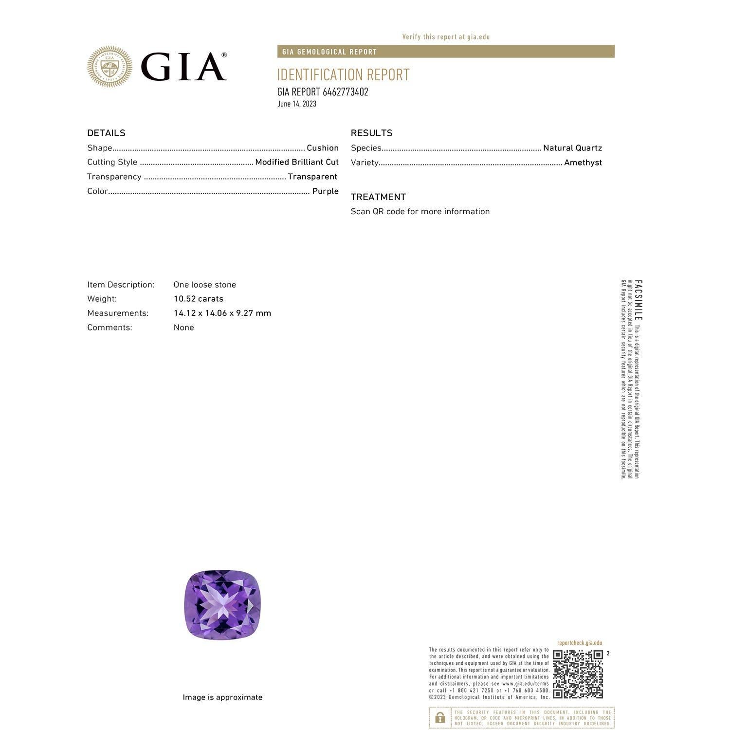 Angara Natural GIA zertifiziert Cushion 10,52 ct Amethyst Anhänger in 14K massivem Gold (Moderne) im Angebot