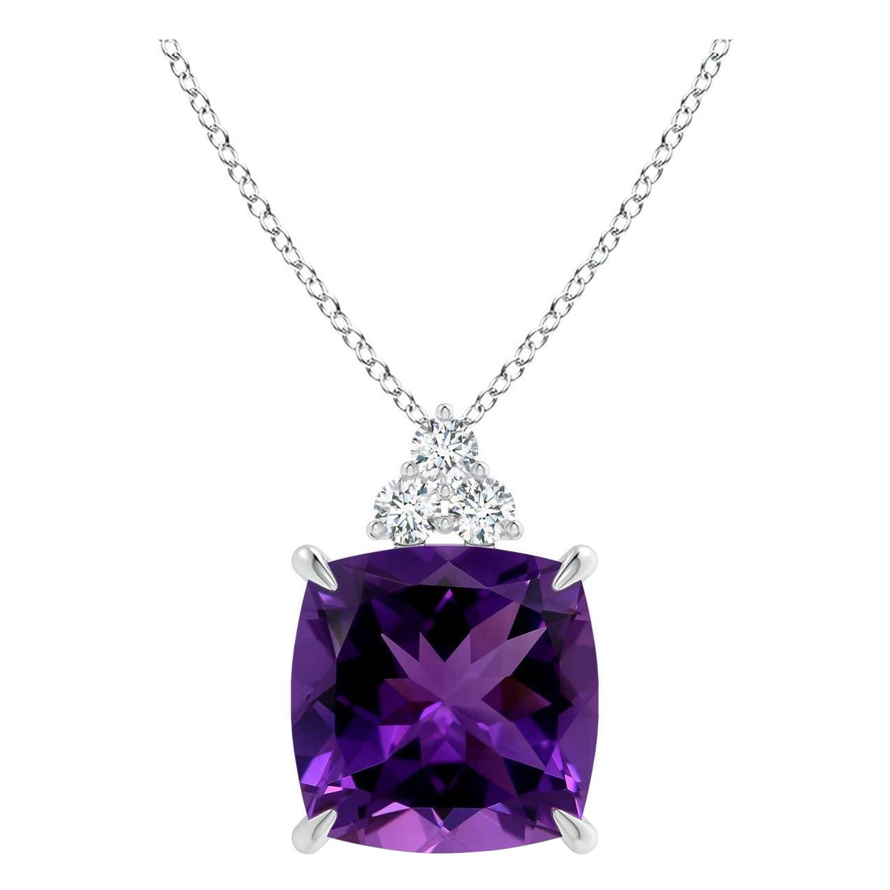 Pendentif en or massif 14K avec améthyste coussin de 10,52 ct certifiée GIA, de couleur Nature