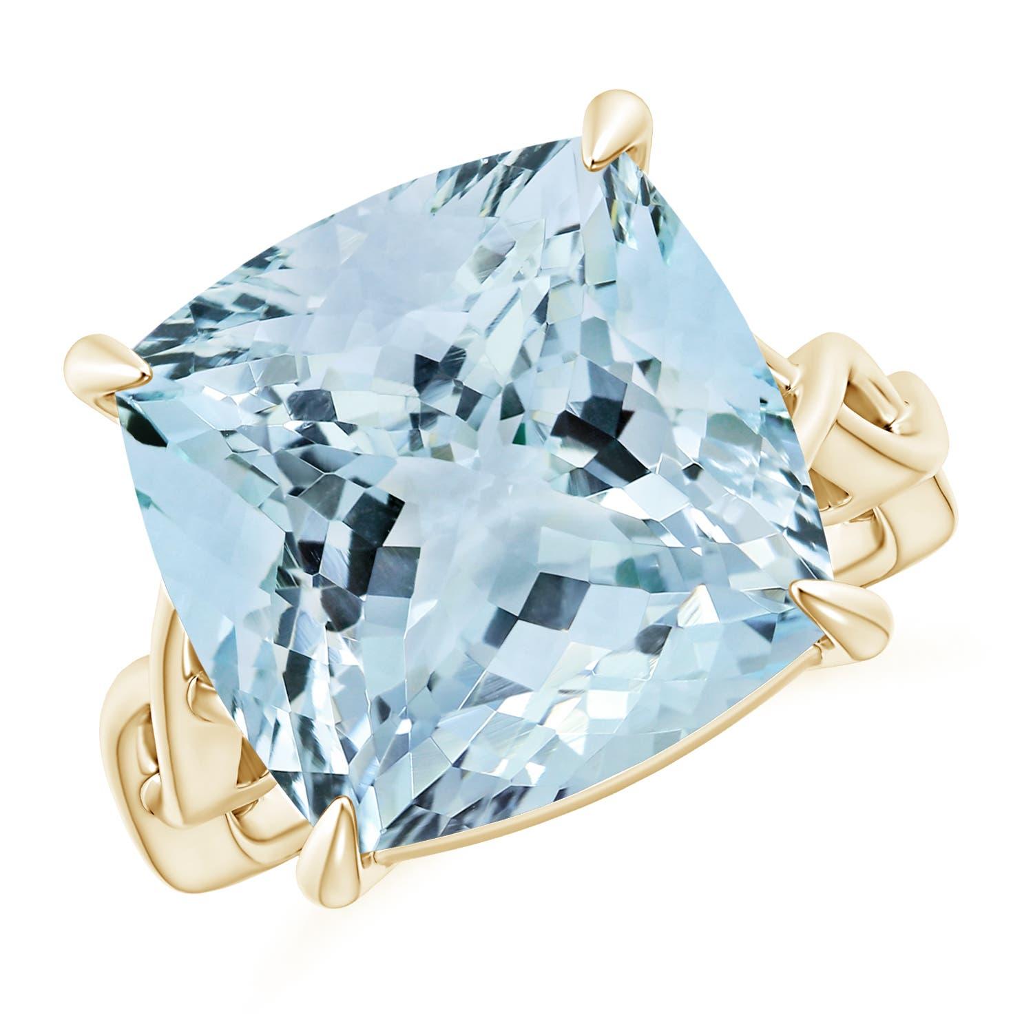 Anello con acquamarina naturale GIA certificata a cuscino da 11,39 carati in oro 14K - Donna in vendita 2
