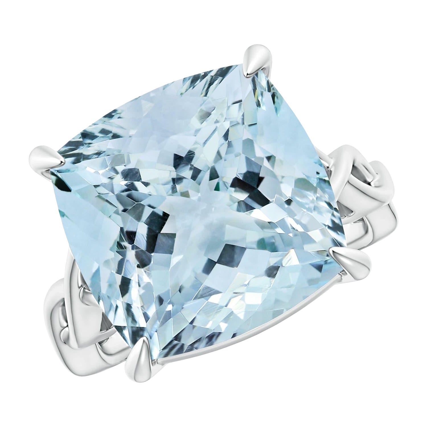Anello con acquamarina naturale GIA certificata a cuscino da 11,39 carati in oro 14K - Donna