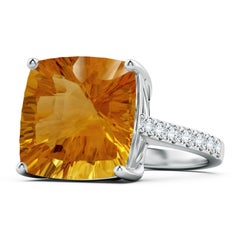 Angara Natural GIA Certified Cushion 12 ct Citrine Cocktail Ring in 14K Gold