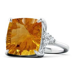 Angara Natural GIA Certified Cushion 12 ct Citrine Engagement Ring in 14K Gold
