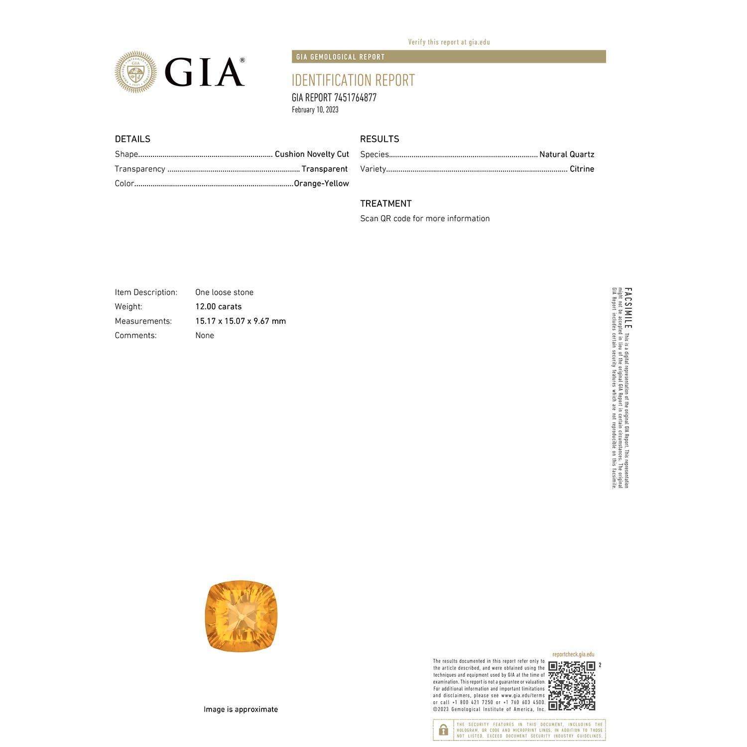 Moderno Anello di fidanzamento con citrino naturale di 12 carati certificato GIA di Angara in oro 14 carati in vendita