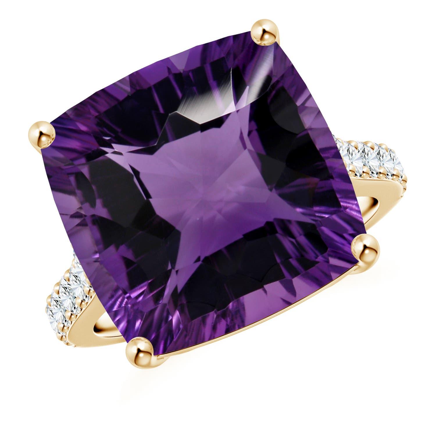 Anello con ametista e diamante Angara Nature certificato GIA a cuscino da 13,07 carati in oro 14K in vendita 5