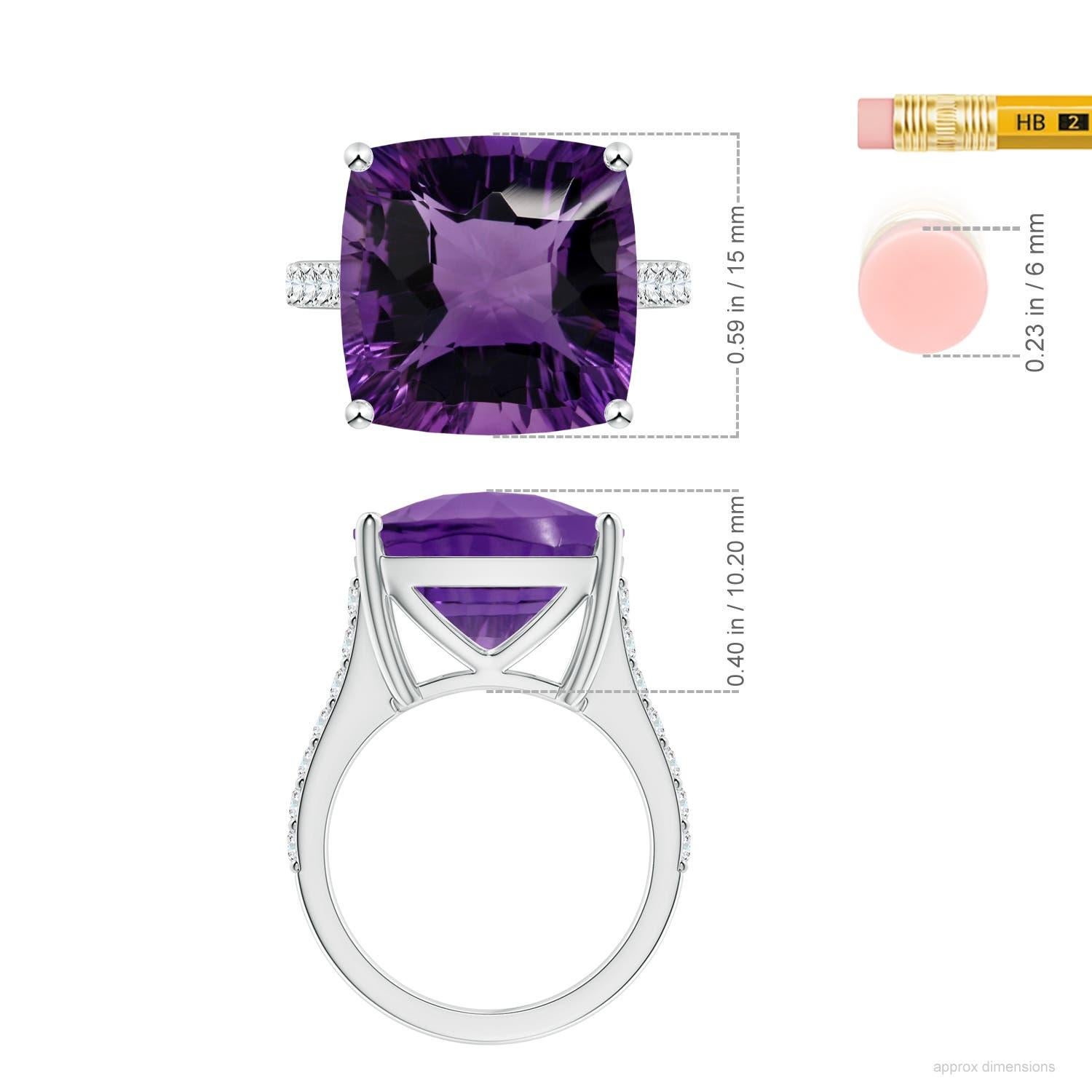 Anello con ametista e diamante Angara Nature certificato GIA a cuscino da 13,07 carati in oro 14K in vendita 2