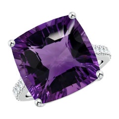 Angara Anillo de Oro de 14 K con Amatista y Diamantes Naturales de 13,07 ct, Certificado por el GIA