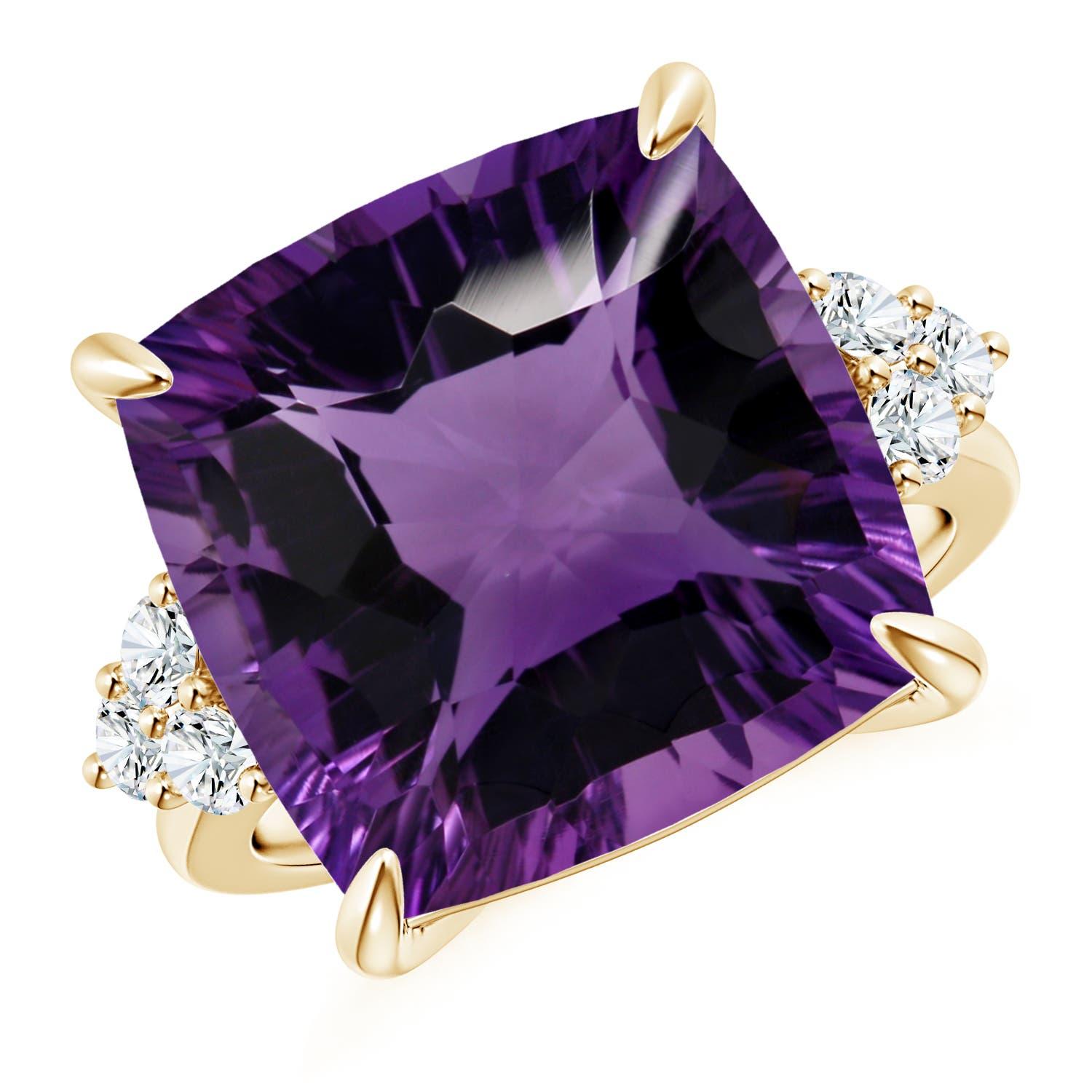 Bague de fiançailles en or 14K avec améthyste coussin certifiée GIA Nature 13.07ct en vente 5