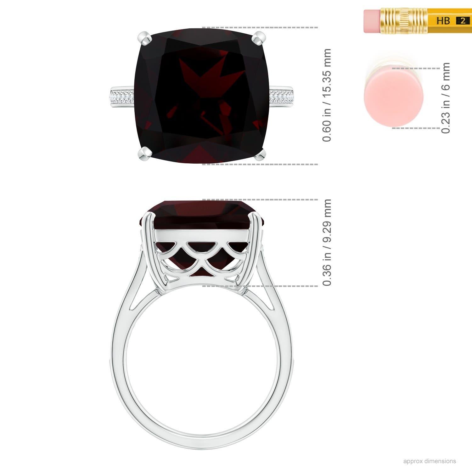 Angara Natural GIA Certified Cushion 13.6ct Garnet Ring with Diamond in 14K Gold (Bague grenat coussin certifié GIA avec diamant en or 14K) Pour femmes en vente