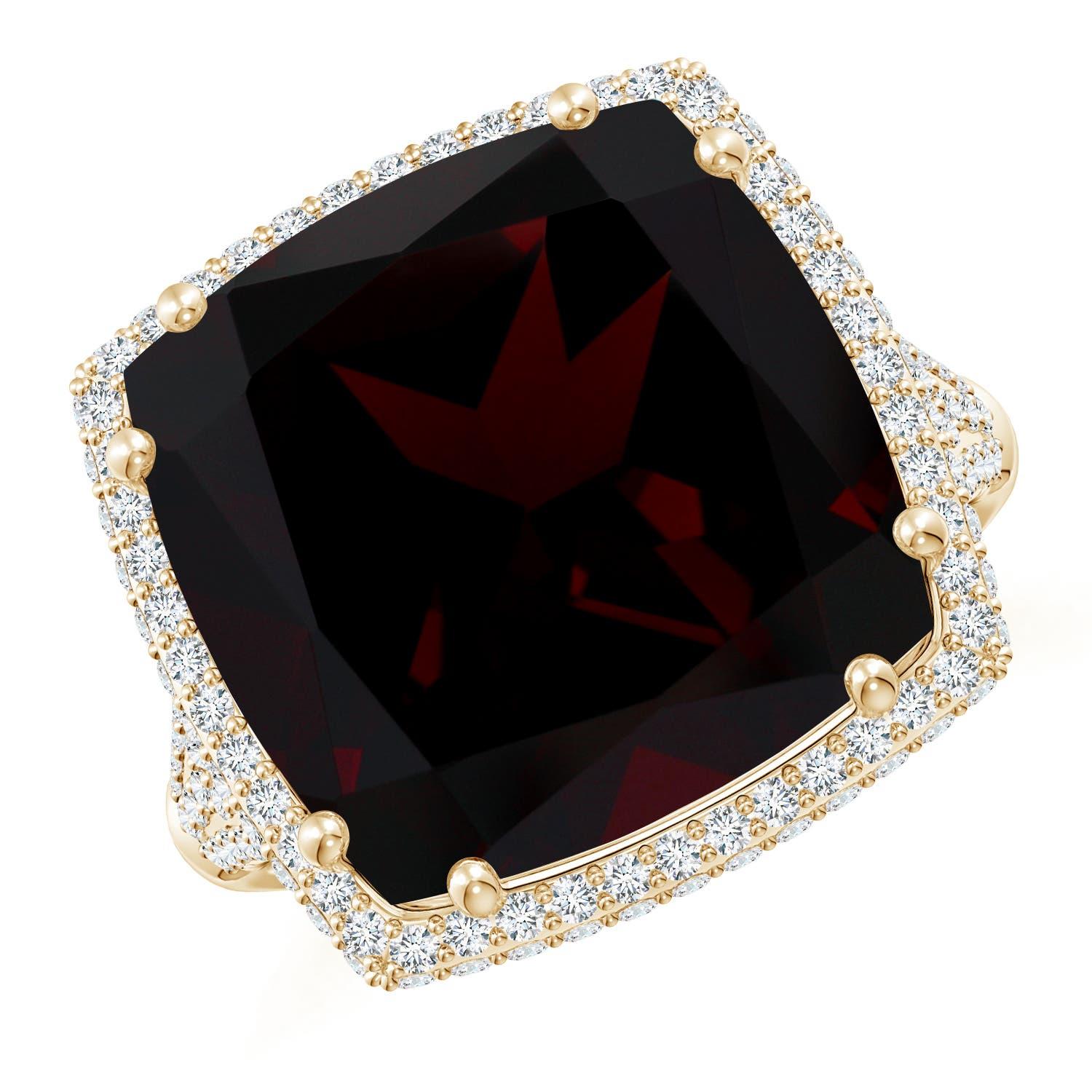 Angara Anello con granato naturale a cuscino certificato GIA da 13,6 carati e diamante in oro 14K in vendita 3