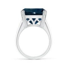 Angara Natural GIA Certified Cushion 14.43 ct London Blue Topaz Ring in 14K Gold