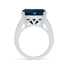 Anello Angara con cuscino naturale certificato GIA da 14,43 ct di Topazio Blu di Londra in oro 14 carati
