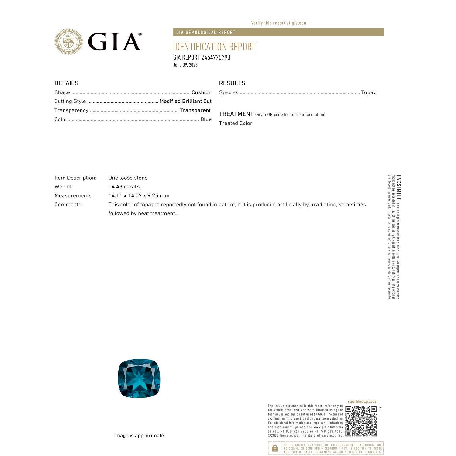 Moderno Anello Angara con cuscino naturale certificato GIA da 14,43 ct di Topazio Blu di Londra in oro 14 carati in vendita