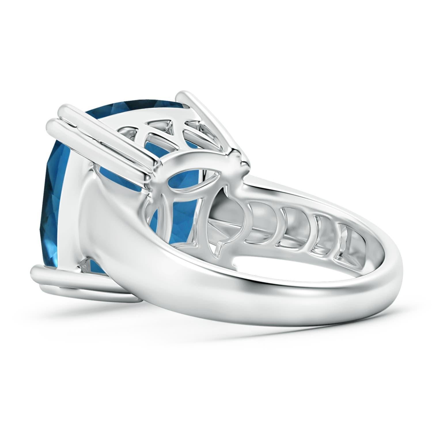 Taglio cuscino Anello Angara con cuscino naturale certificato GIA da 14,43 ct di Topazio Blu di Londra in oro 14 carati in vendita