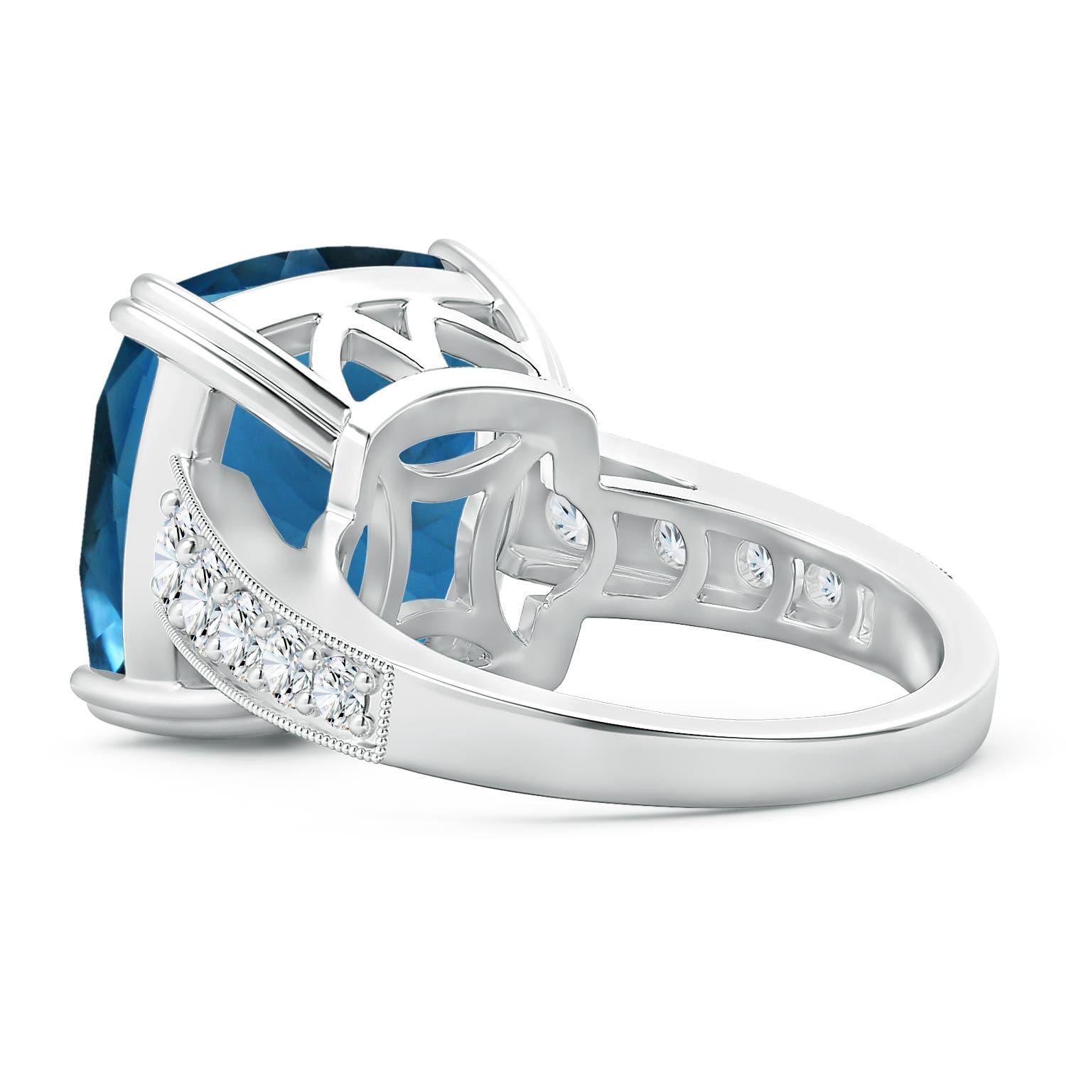 Taille coussin Bague en or 14K avec topaze bleue de Londres certifiée GIA Nature 14,43 ct coussin en vente