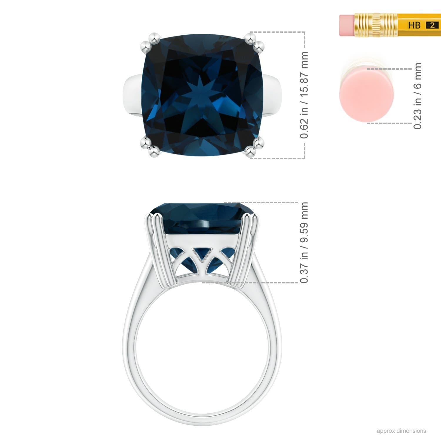Donna Anello Angara con cuscino naturale certificato GIA da 14,43 ct di Topazio Blu di Londra in oro 14 carati in vendita
