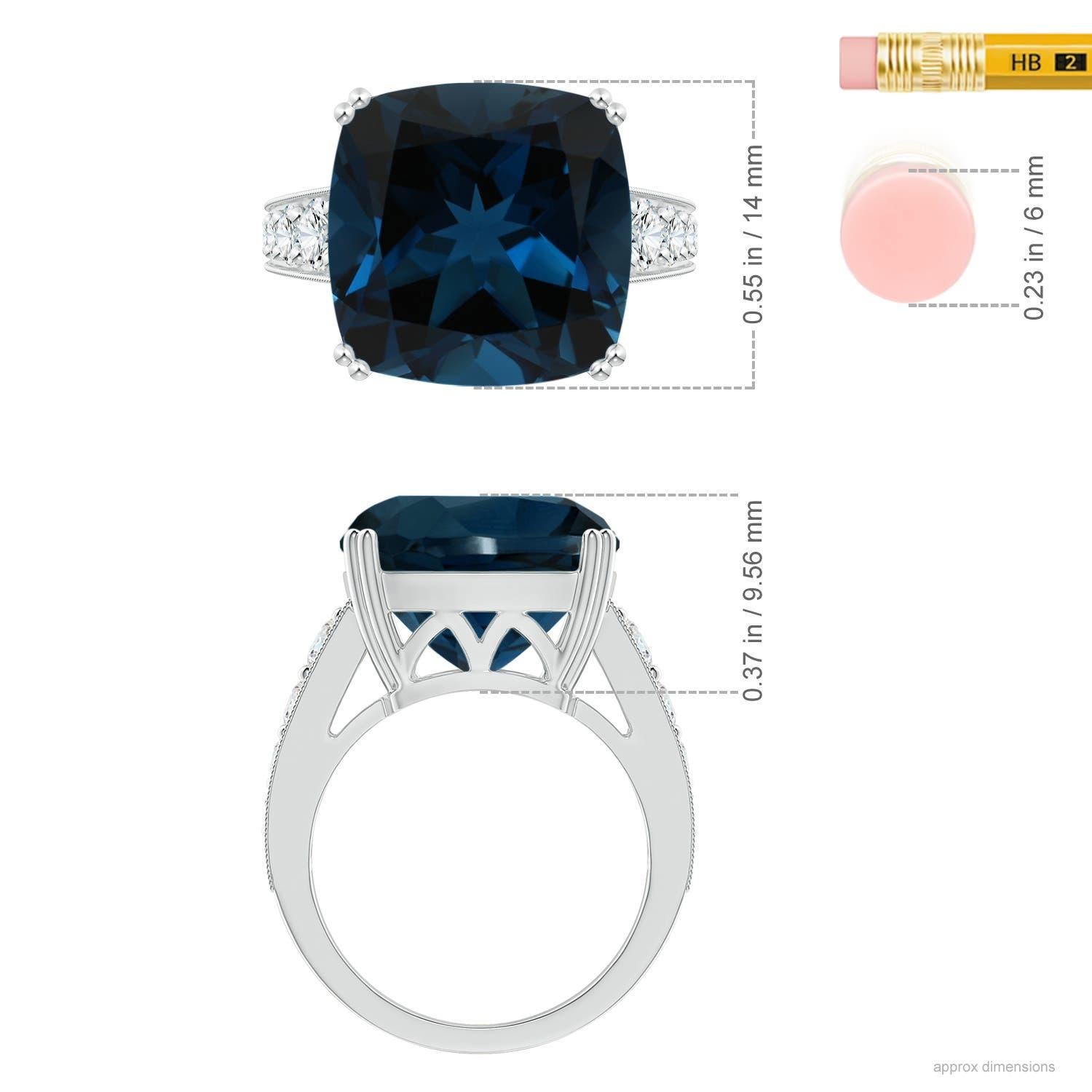 Bague en or 14K avec topaze bleue de Londres certifiée GIA Nature 14,43 ct coussin Pour femmes en vente