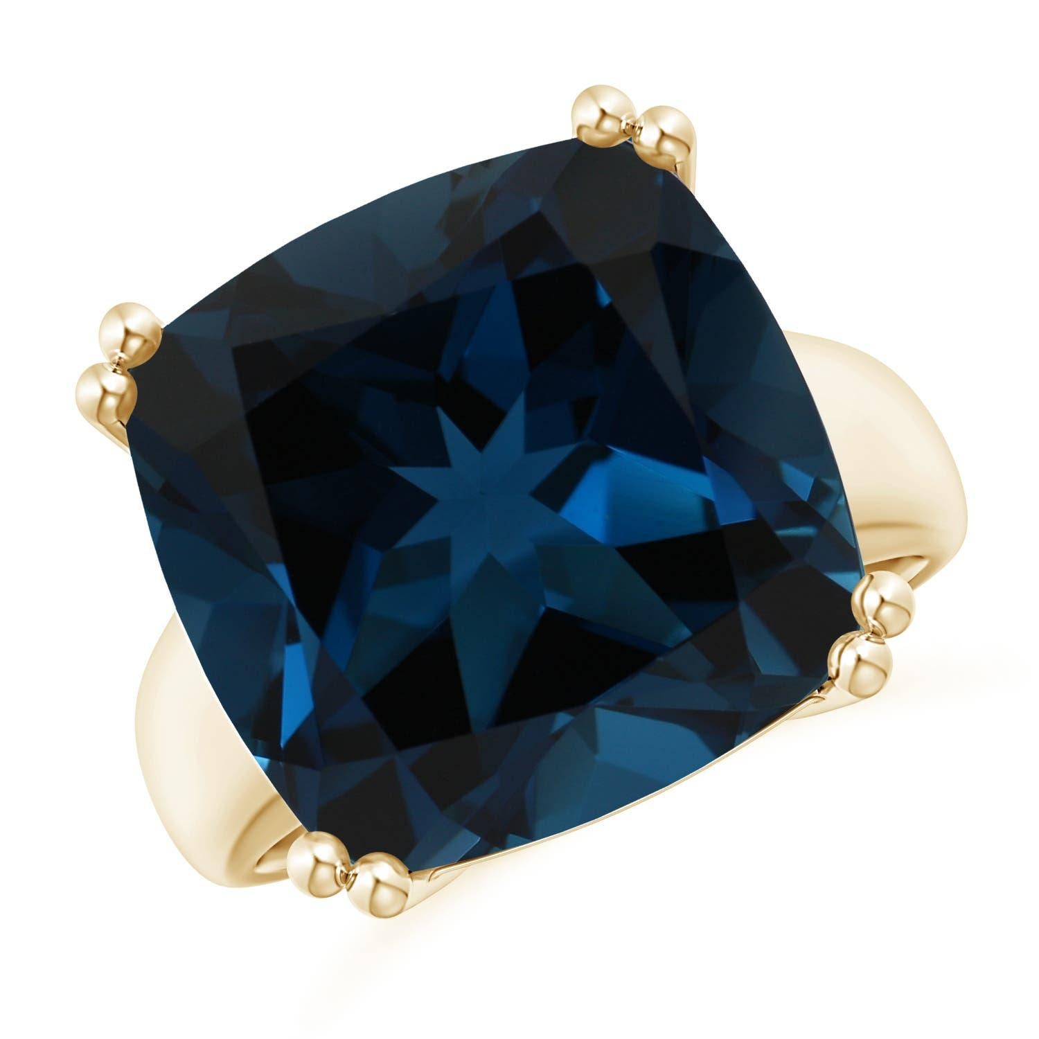 Anello Angara con cuscino naturale certificato GIA da 14,43 ct di Topazio Blu di Londra in oro 14 carati in vendita 3