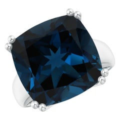 Anello Angara con cuscino naturale certificato GIA da 14,43 ct di Topazio Blu di Londra in oro 14 carati
