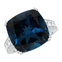 Angara Anillo de oro de 14 quilates con topacio azul de Londres de 14,43 quilates, natural y certificado por el GIA