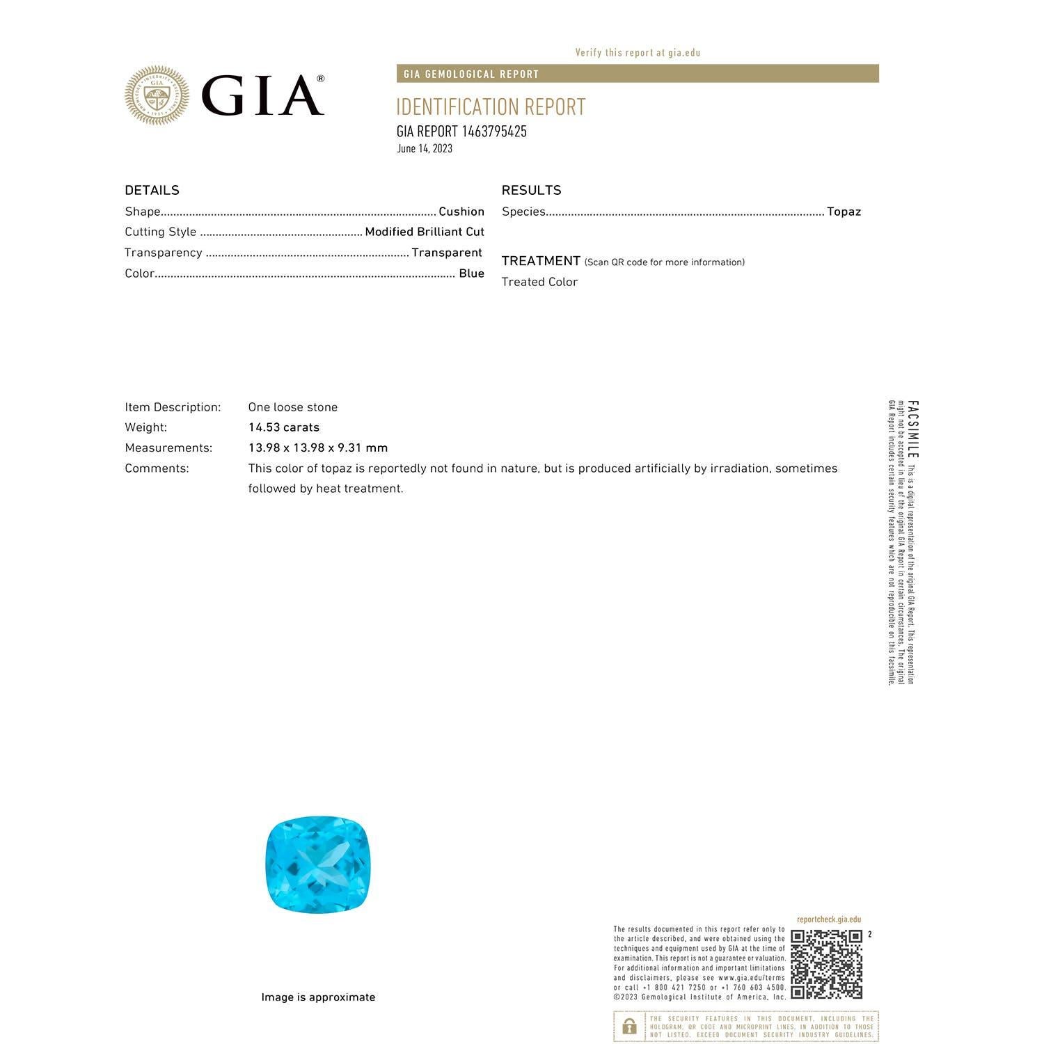 Moderno Anello Angara Nature certificato GIA con cuscino da 14,53 ct di Topazio Blu Svizzero in oro 14K in vendita