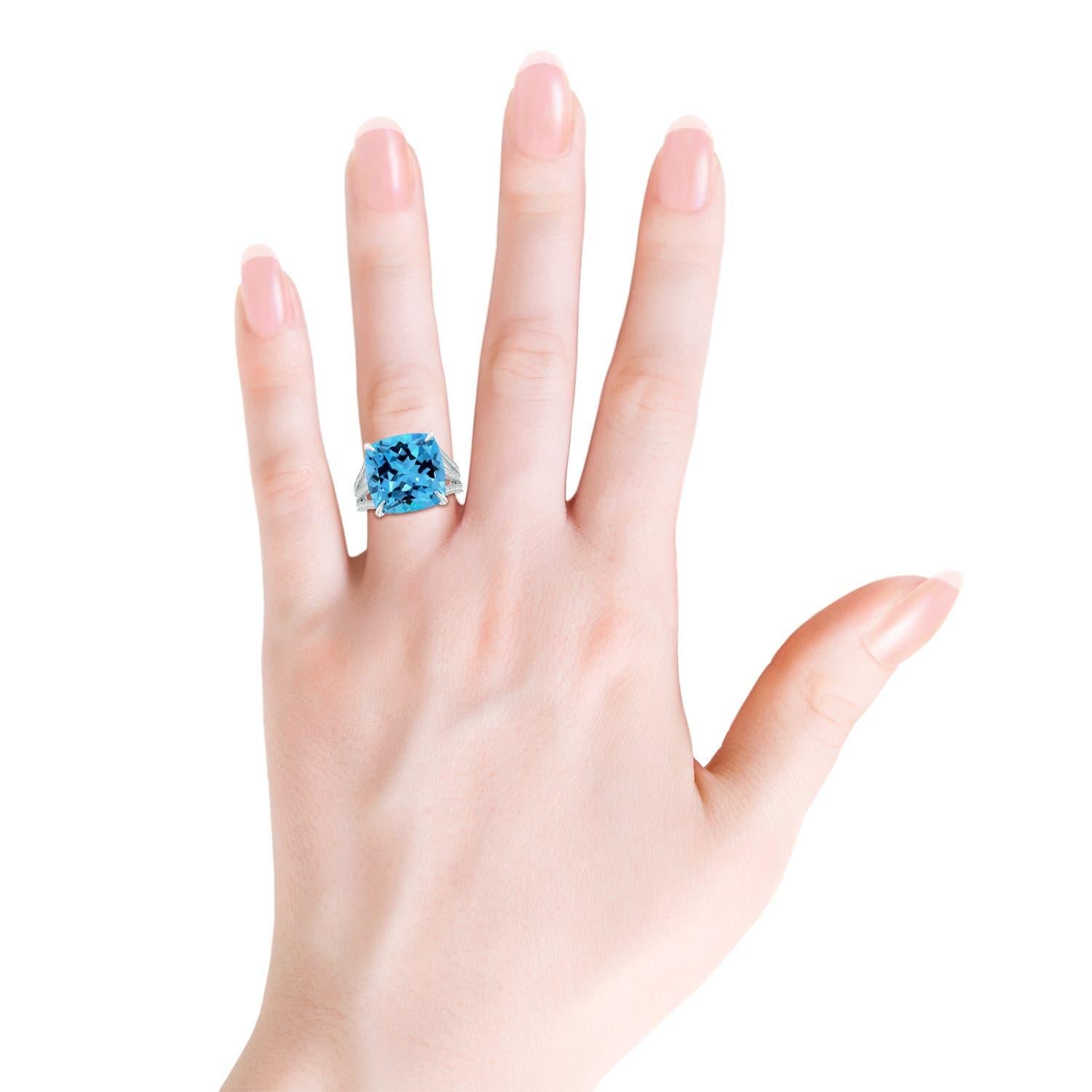 Anello Angara Nature certificato GIA con cuscino da 14,53 ct di Topazio Blu Svizzero in oro 14K In condizioni Nuovo in vendita a Los Angeles, CA