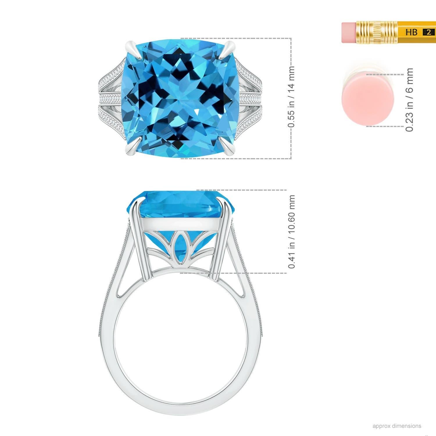 Donna Anello Angara Nature certificato GIA con cuscino da 14,53 ct di Topazio Blu Svizzero in oro 14K in vendita