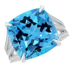 Angara Anillo de oro de 14 quilates con topacio azul suizo de 14,53 quilates, natural y certificado por el GIA