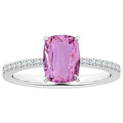 Angara Natural GIA Certified Cushion 1.56ct Pink Sapphire Ring in 14K Solid Gold