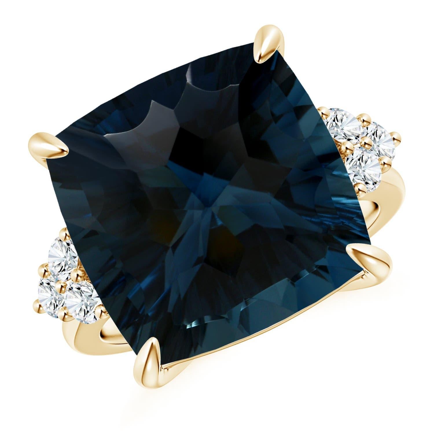 Anello Angara con cuscino naturale certificato GIA da 16,12 ct di Topazio Blu di Londra in oro 14 carati in vendita 5