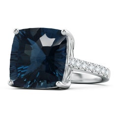 Angara Anillo de oro de 14 quilates con topacio azul de Londres de 16,12 quilates, natural y certificado por el GIA