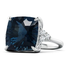16.12ct GIA Certified Cushion London Blue Topaz Ring in 14K Gold