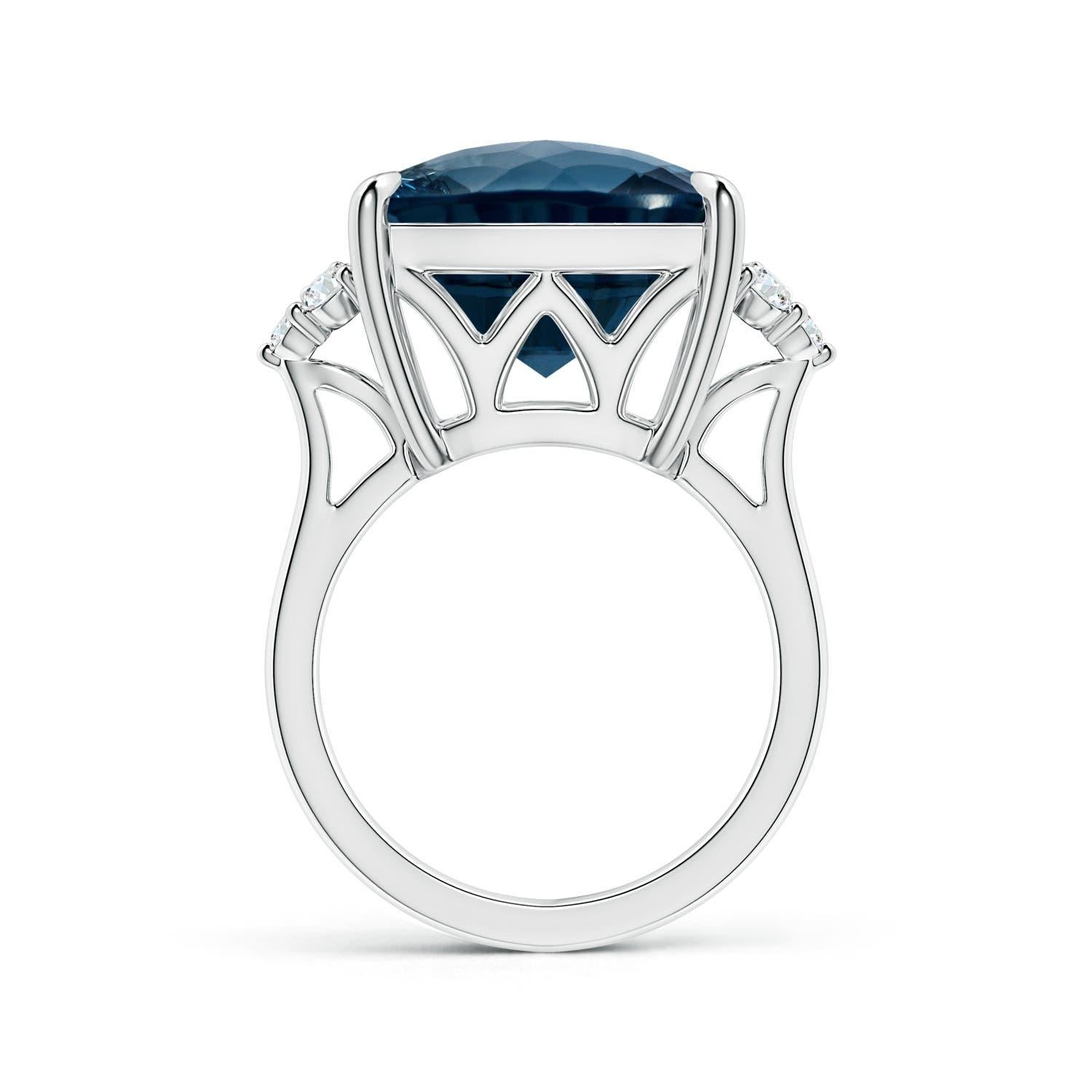 Taglio cuscino Anello Angara con cuscino naturale certificato GIA da 16,12 ct di Topazio Blu di Londra in oro 14 carati in vendita