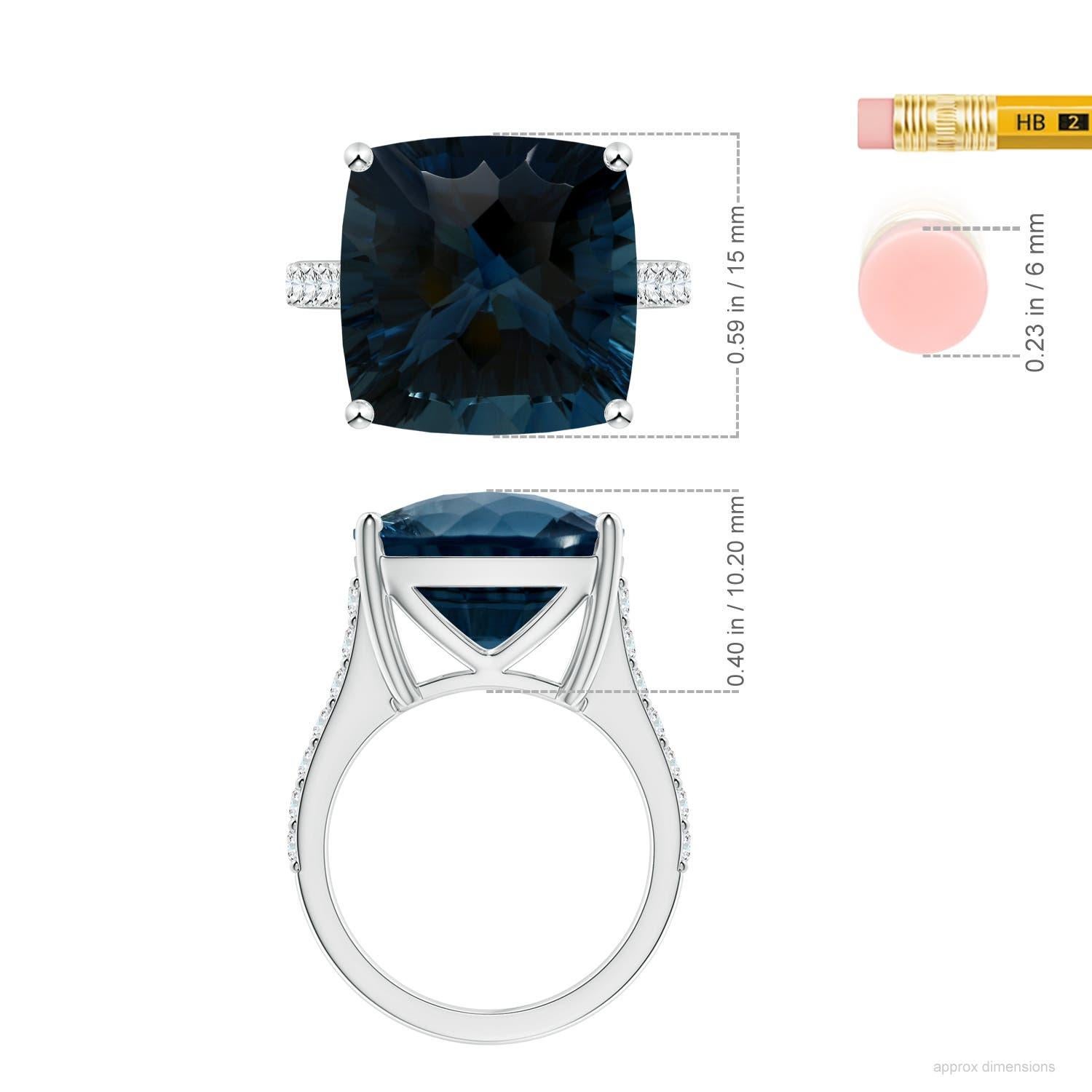 Angara Nature certifié GIA coussin 16.12 ct London Blue Topaz Ring en or 14K en vente 1