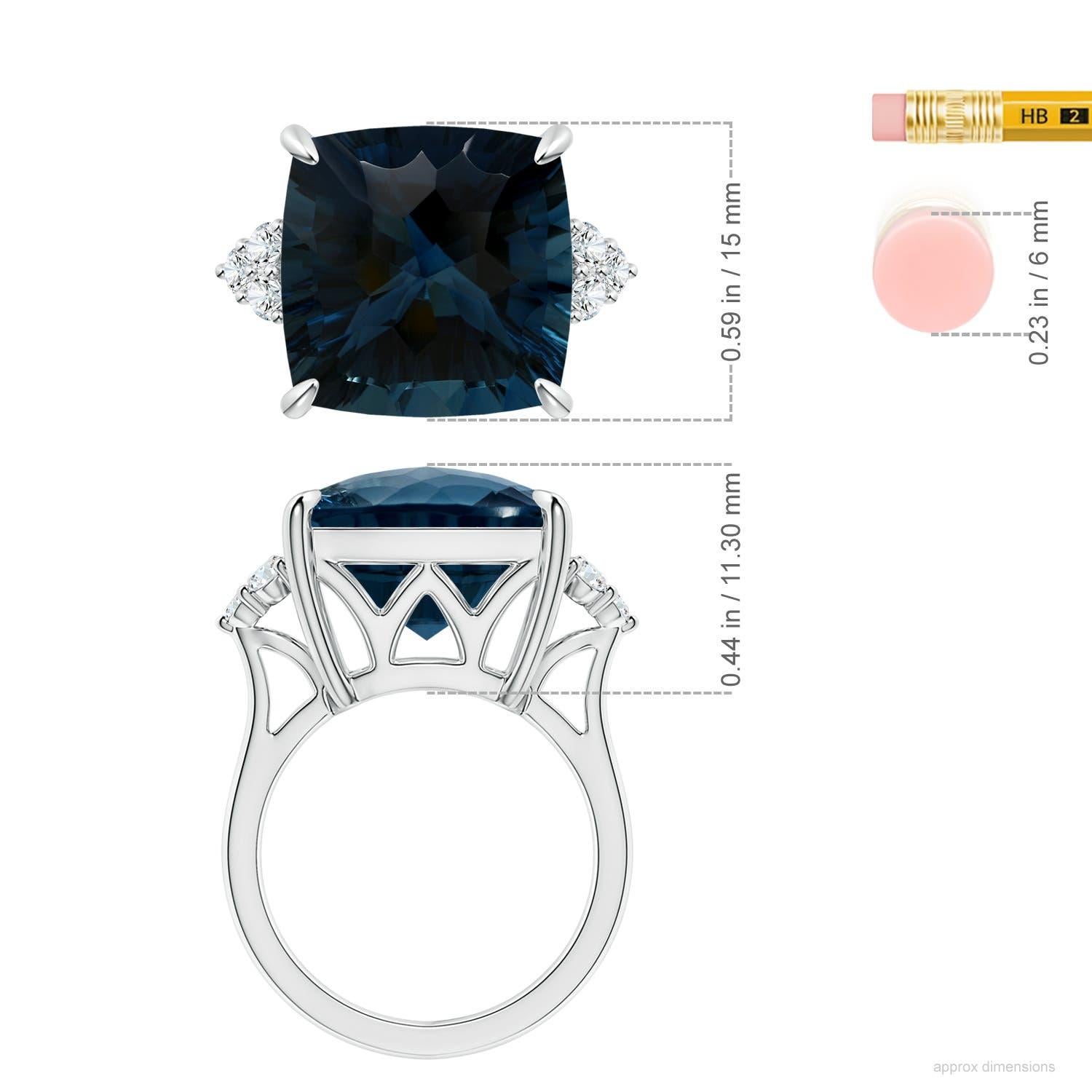 Anello Angara con cuscino naturale certificato GIA da 16,12 ct di Topazio Blu di Londra in oro 14 carati in vendita 2
