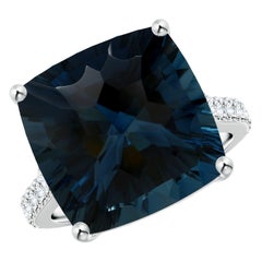 Angara Anillo de oro de 14 quilates con topacio azul de Londres de 16,12 quilates, natural y certificado por el GIA