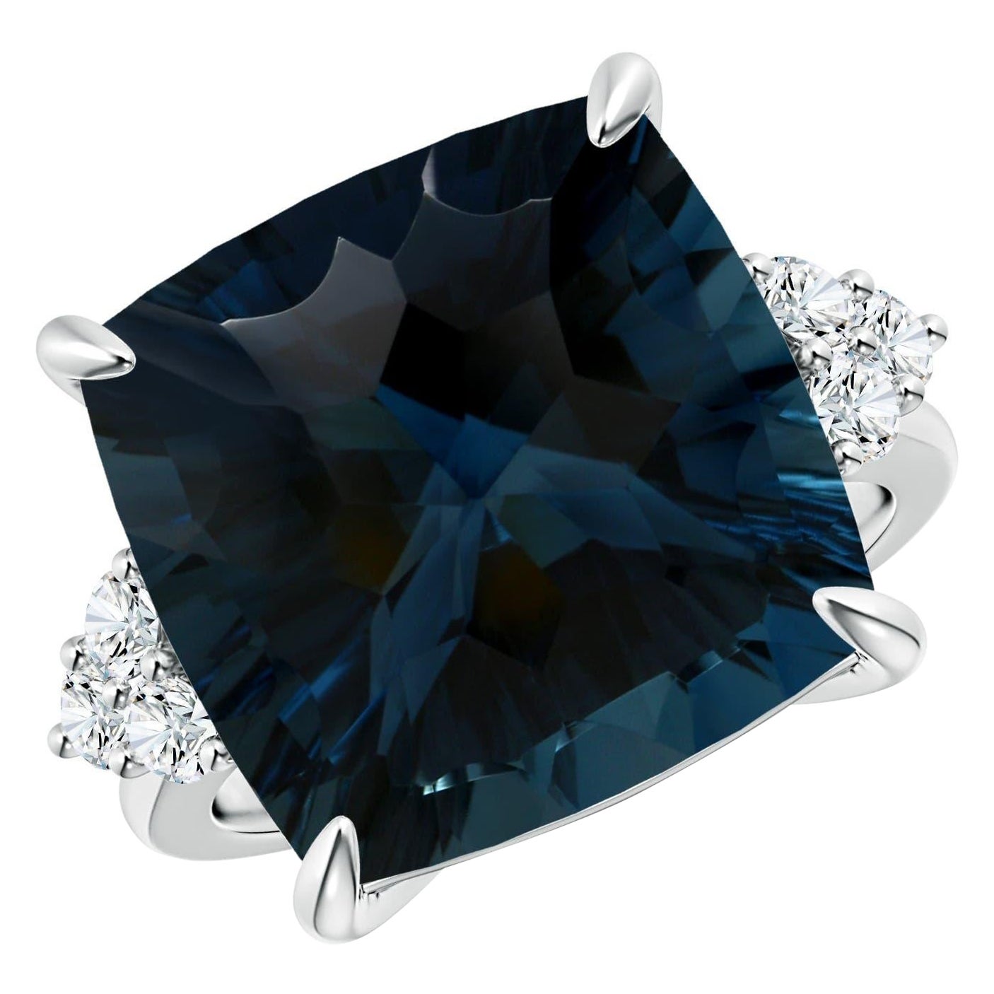 Anello Angara con cuscino naturale certificato GIA da 16,12 ct di Topazio Blu di Londra in oro 14 carati in vendita