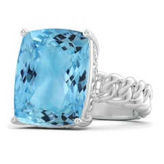 Angara Natural GIA Certified Cushion 16.27 ct Aquamarine Ring in 14K Solid Gold