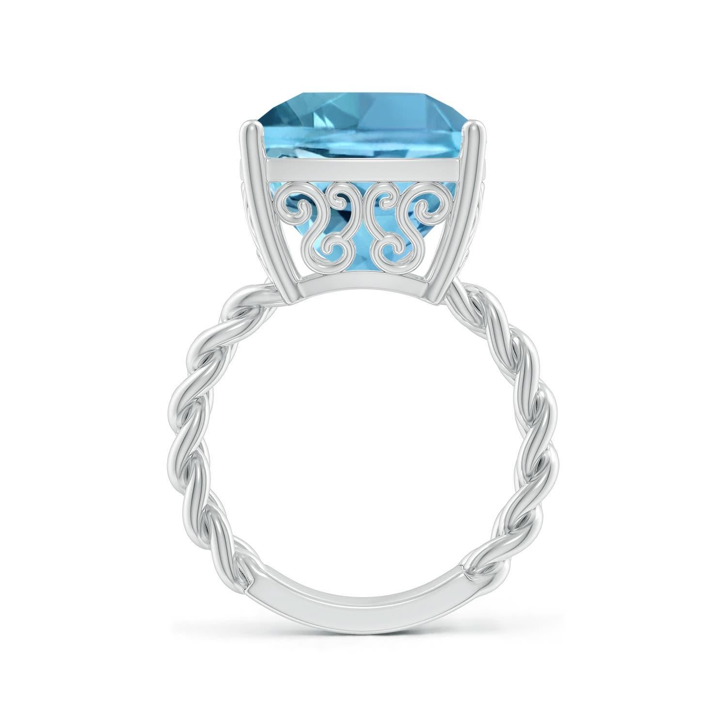 Taille coussin Angara Bague en or massif 14K avec aigue-marine coussin certifiée GIA de 16,27 ct Naturelle en vente