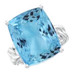 Angara Anillo de Aguamarina Natural de Cojín Certificado GIA de 16,27 ct en Oro Macizo de 14K