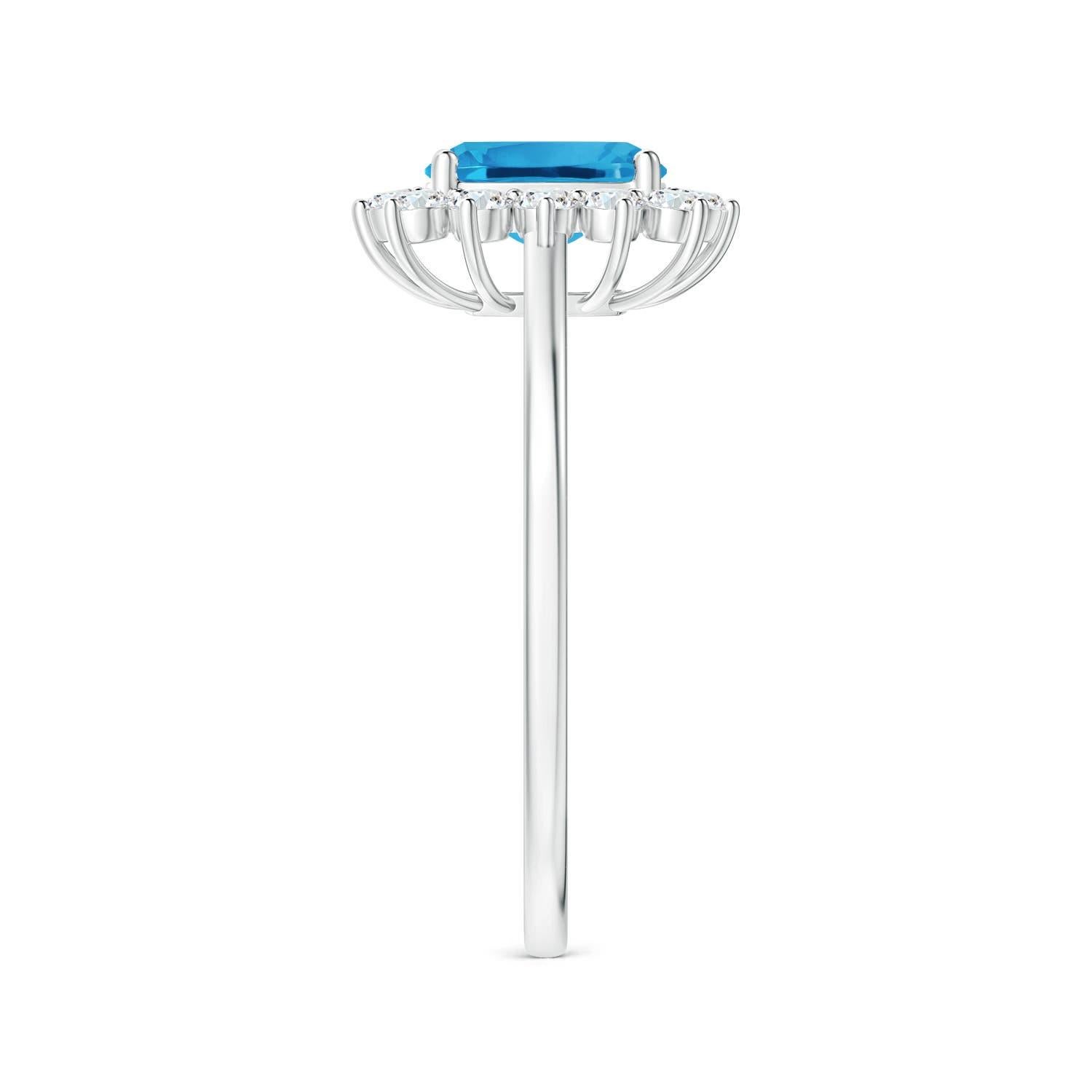 Taglio cuscino Anello Angara Nature certificato GIA a cuscino da 1,63 carati con Topazio Blu Svizzero in oro 14K in vendita