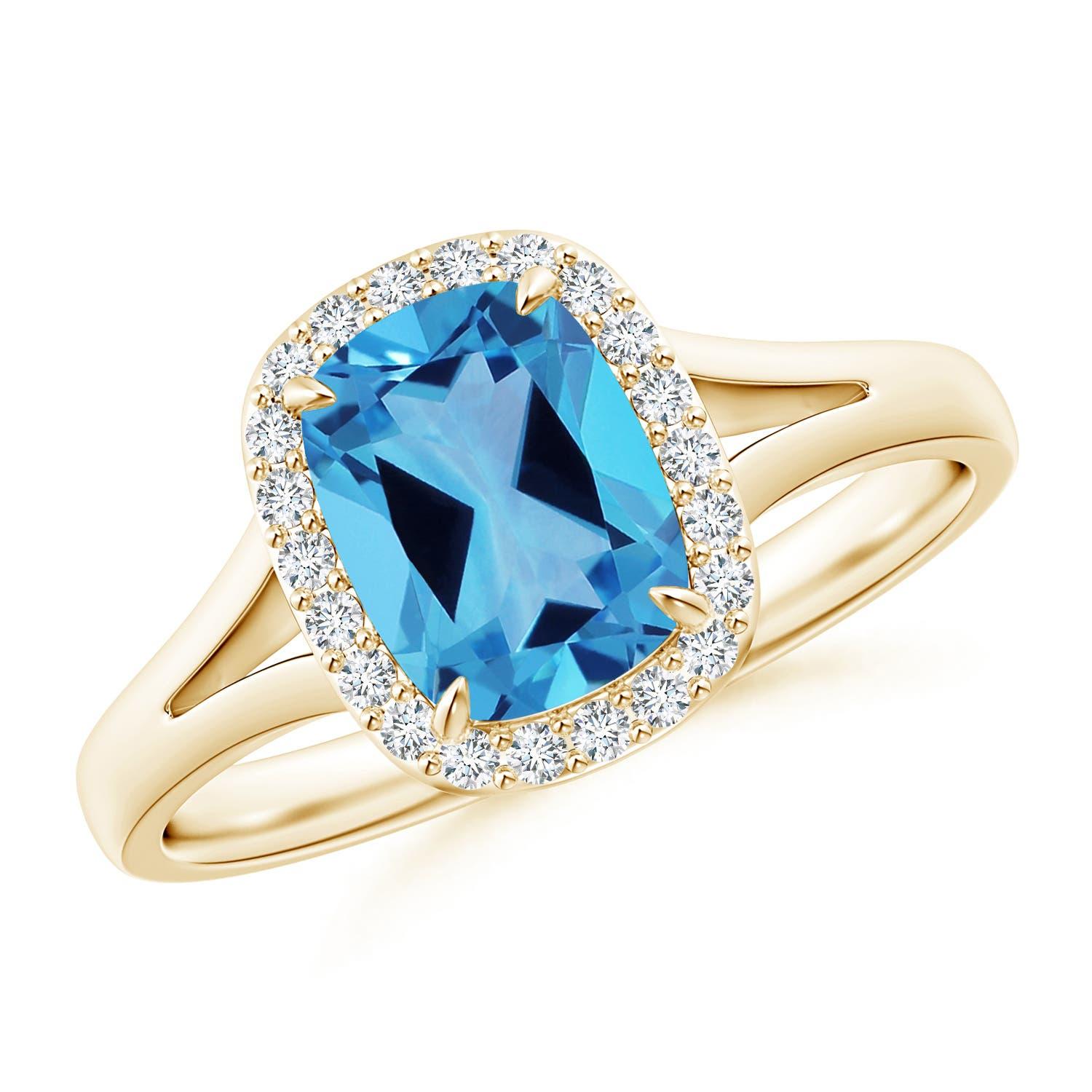 Anello Angara Nature certificato GIA a cuscino da 1,63 carati con Topazio Blu Svizzero in oro 14K in vendita 2