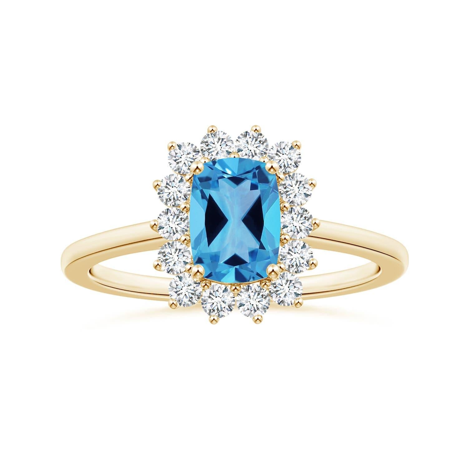 Anello Angara Nature certificato GIA a cuscino da 1,63 carati con Topazio Blu Svizzero in oro 14K in vendita 3