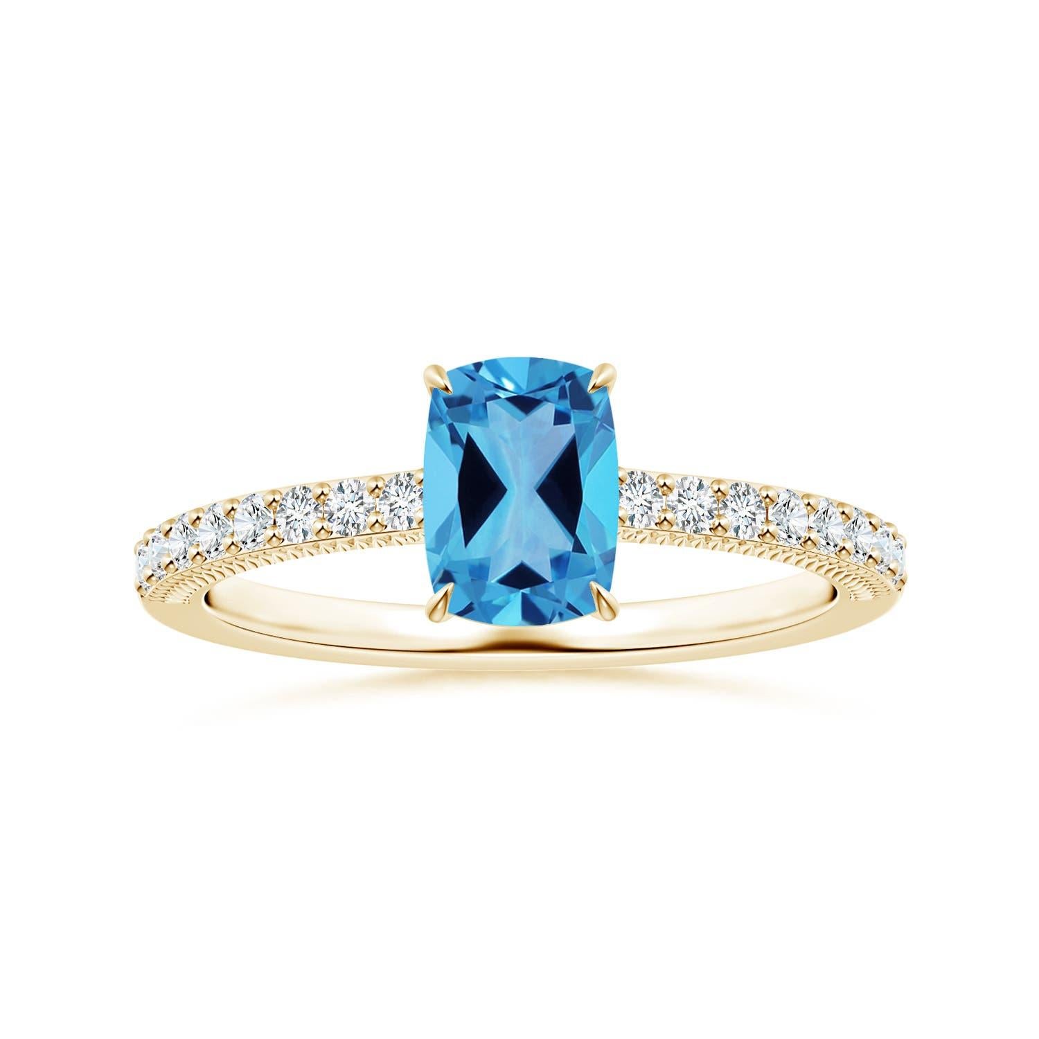 Anello Angara Nature certificato GIA a cuscino da 1,63 carati con Topazio Blu Svizzero in oro 14K in vendita 3